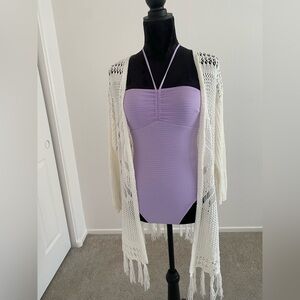H&M Lilac One-Piece with Cream Crochet Swim Coverup